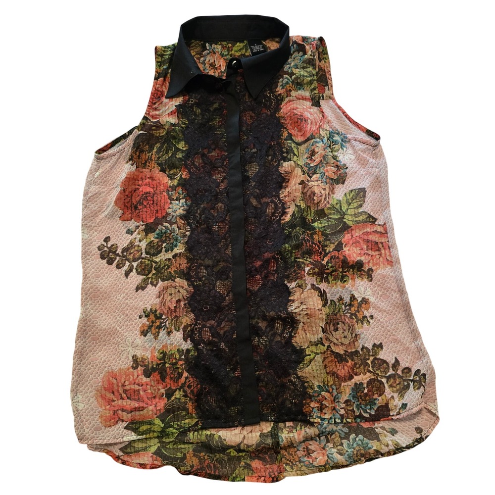Floral Snakeskin Lace Sleeveless Blouse Sheer Romantic Goth‎ Whimsigoth Small